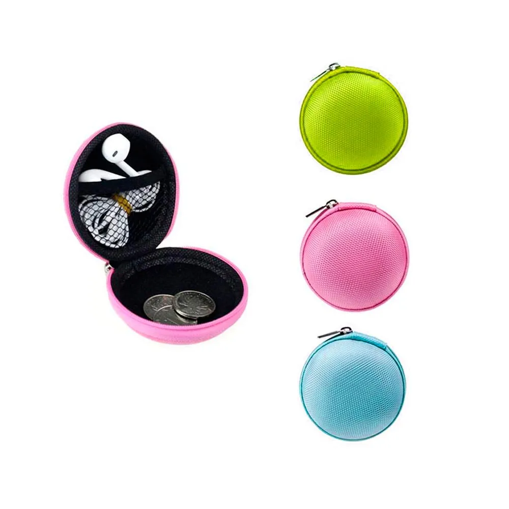 2 Pc Round Zipper Pouch Key Ring Chain Case Mini Purse Coin Change Wallet Bag