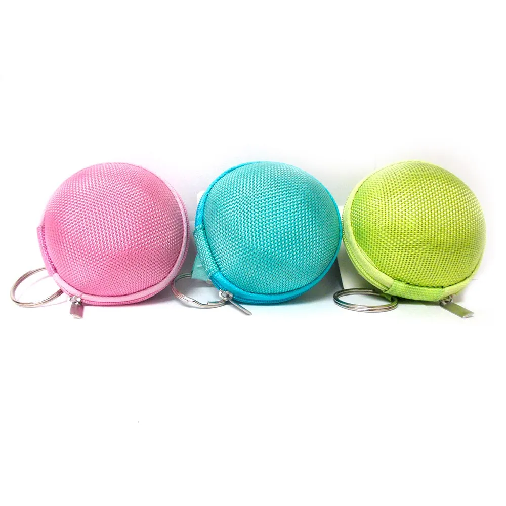 2 Pc Round Zipper Pouch Key Ring Chain Case Mini Purse Coin Change Wallet Bag