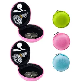 2 Pc Round Zipper Pouch Key Ring Chain Case Mini Purse Coin Change Wallet Bag