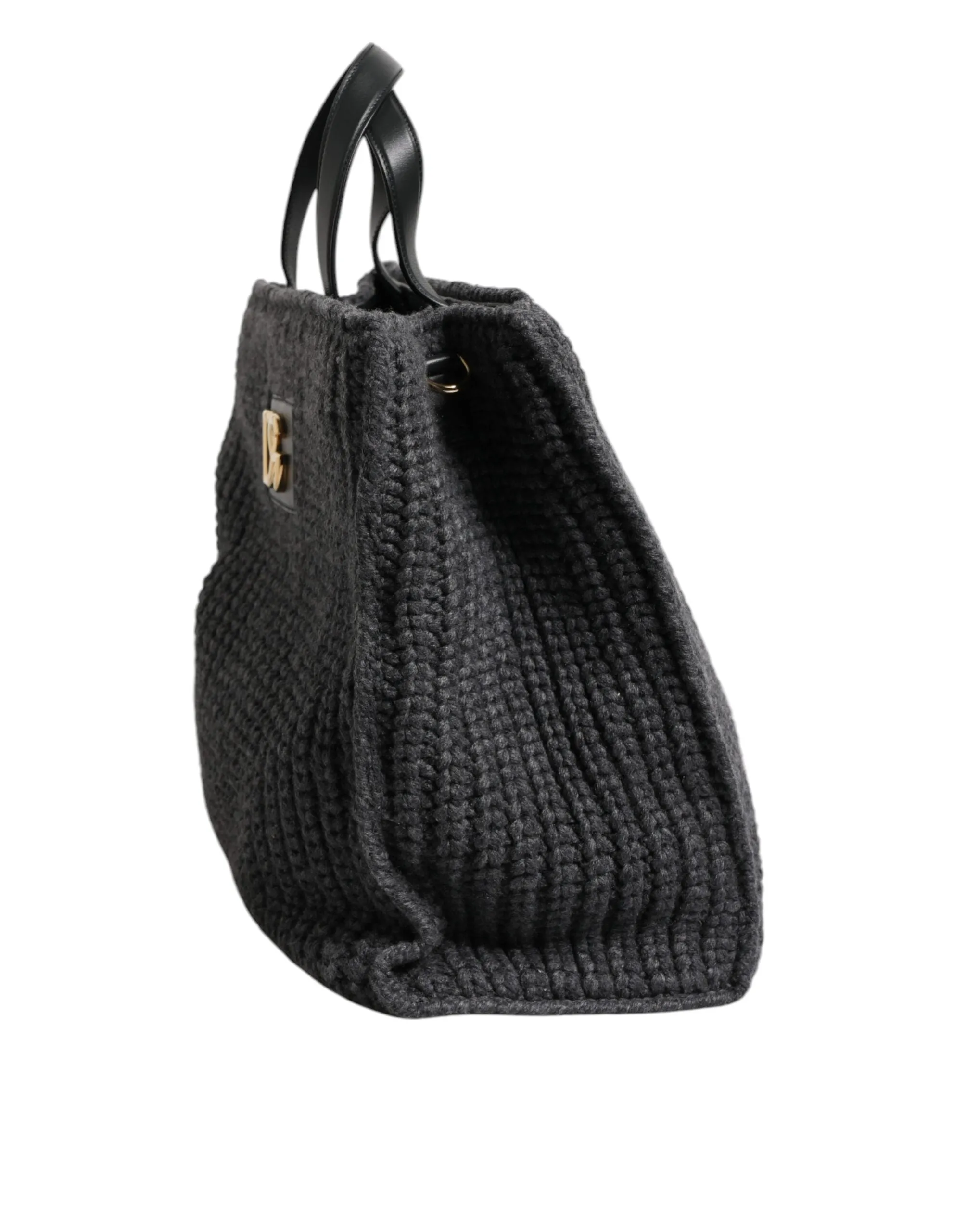 Black Large Knitted Crochet Shoulder Shopper DG Logo Bag