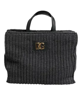 Black Large Knitted Crochet Shoulder Shopper DG Logo Bag Black Large Knitted Crochet Shoulder Shopper DG Logo Bag