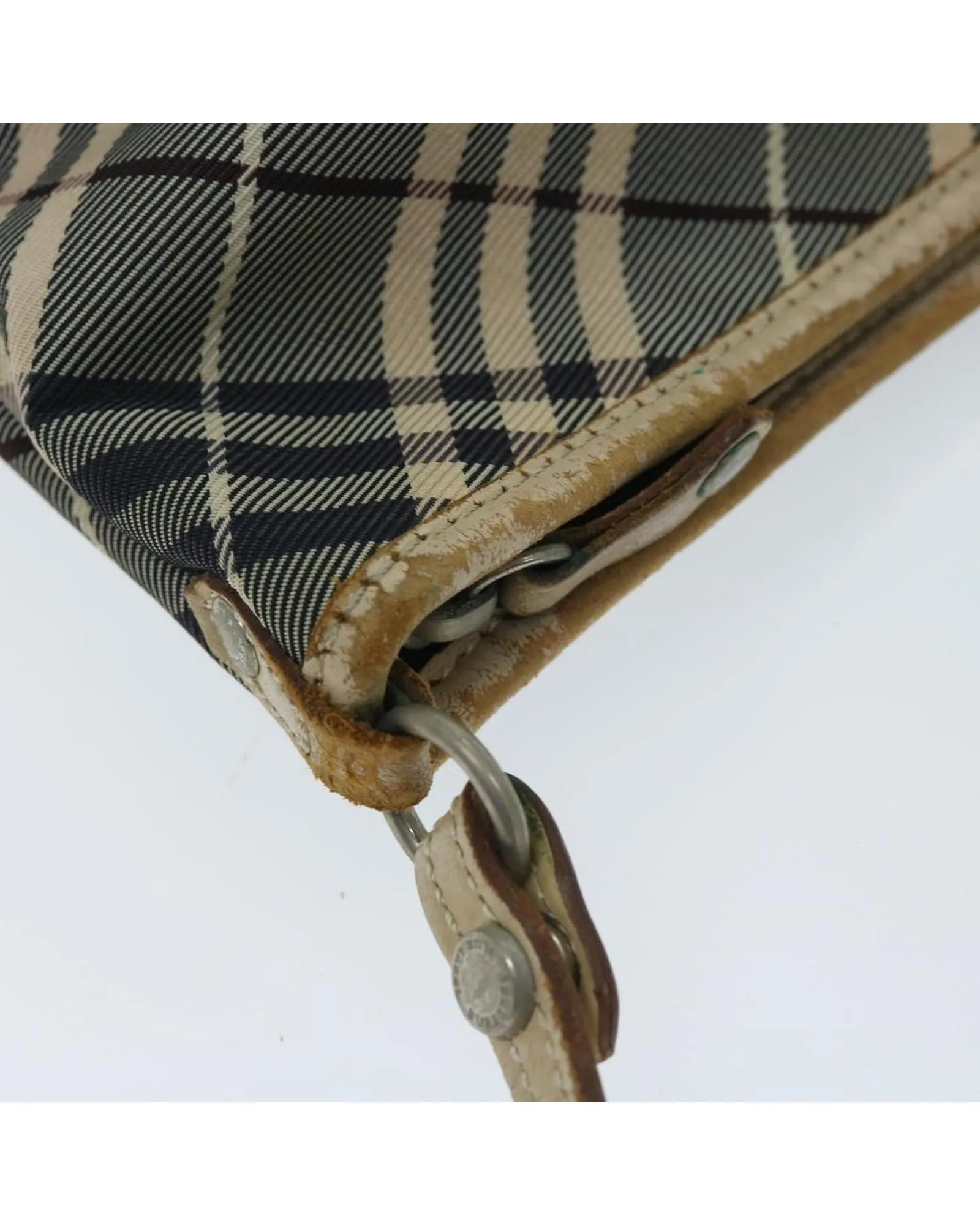 Blue Canvas Shoulder Bag with Check Pattern and Silver-tone Hardware