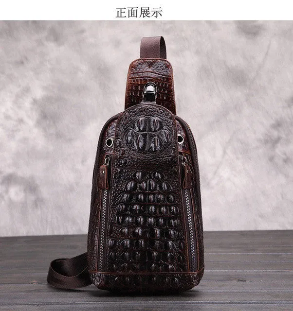 CONTACT'S Fashion Genuine Leather Men Bag Brand Alligator Leather Vintage Crossbody Bags Famous Brand Small Men's Messenger Bag