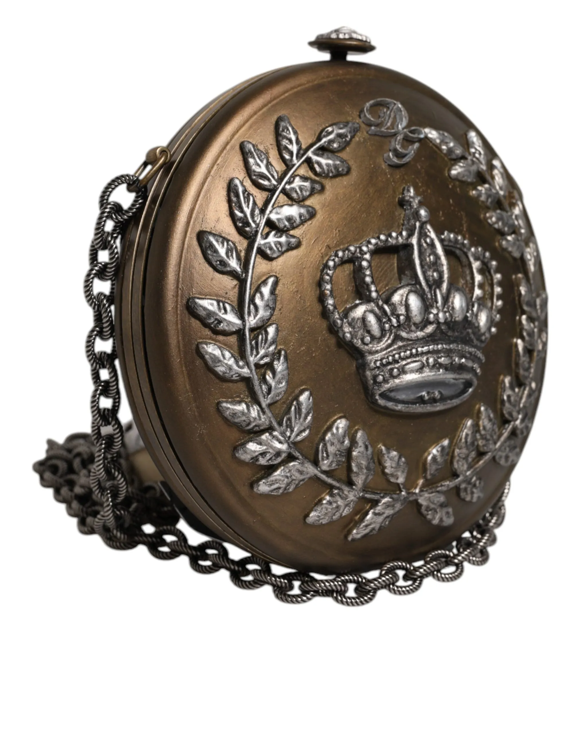 Gold Brass Metal DG Crown Clutch Crossbody Bag