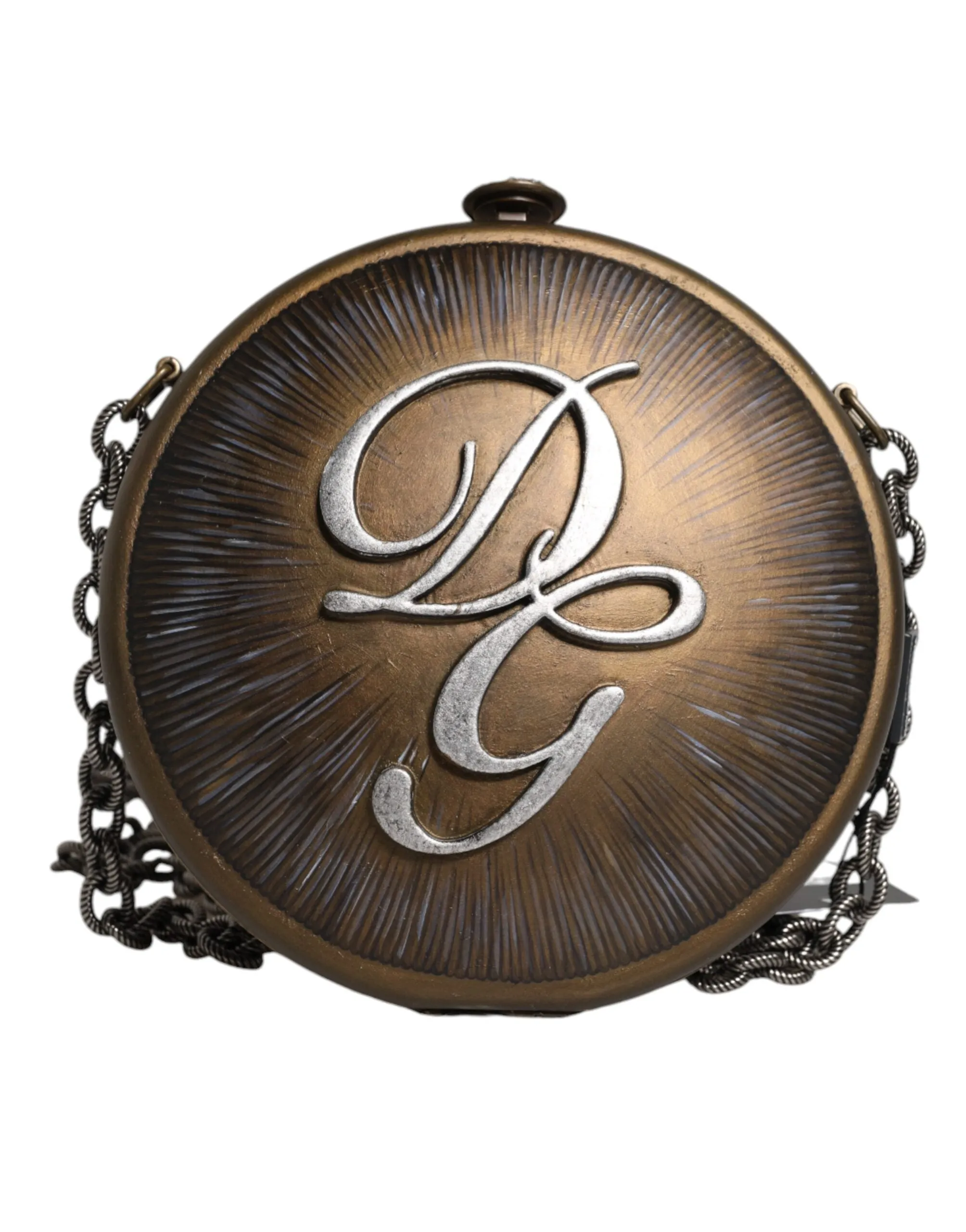 Gold Brass Metal DG Crown Clutch Crossbody Bag