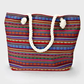 iLLASPARKZ Dhurrie Floral Striped Shopper Tote Bag iLLASPARKZ Dhurrie Floral Striped Shopper Tote Bag