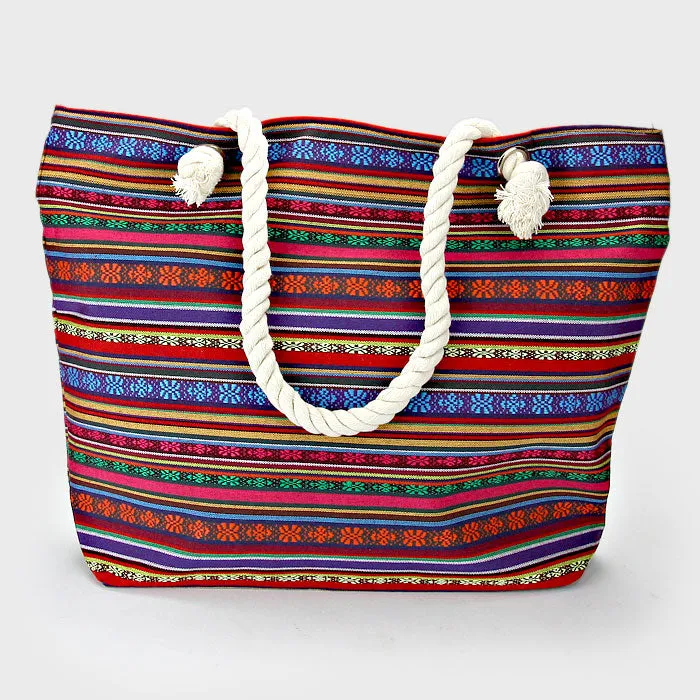 iLLASPARKZ Dhurrie Floral Striped Shopper Tote Bag