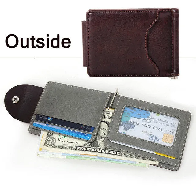 Korea fashion Brown grey color Money clips high quality leather men wallets hasp mini purses vintage men wallet XF127