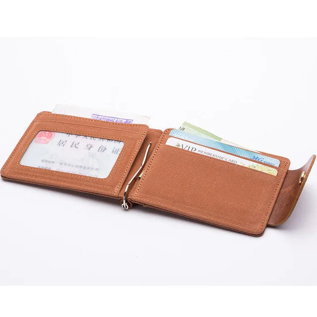 Korea fashion Brown grey color Money clips high quality leather men wallets hasp mini purses vintage men wallet XF127