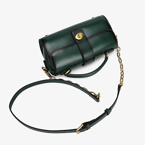 Leather Mini Barrel Satchel Crossbody Bags For Women