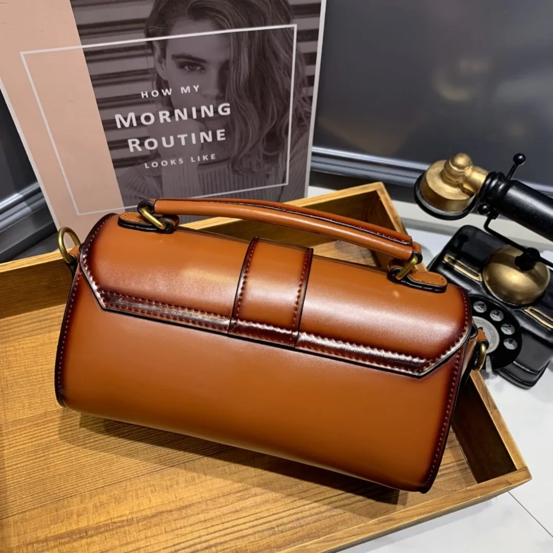 Leather Mini Barrel Satchel Crossbody Bags For Women