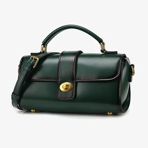 Leather Mini Barrel Satchel Crossbody Bags For Women