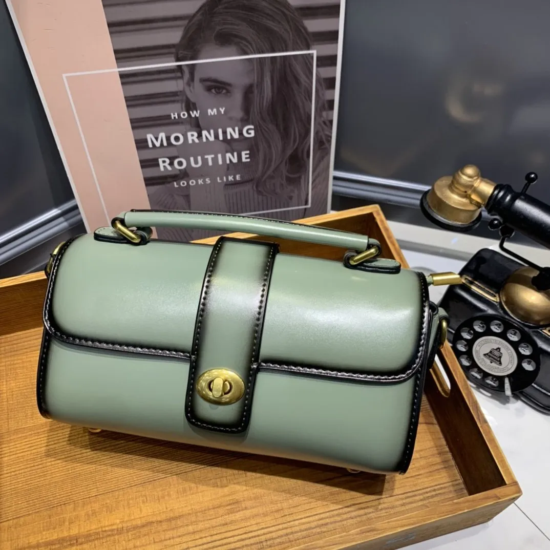 Leather Mini Barrel Satchel Crossbody Bags For Women
