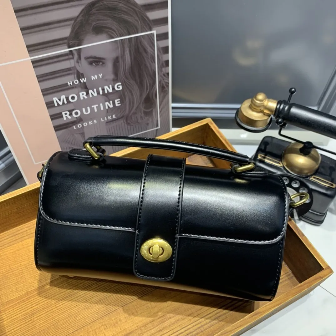Leather Mini Barrel Satchel Crossbody Bags For Women