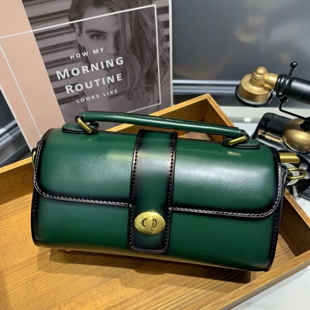 Leather Mini Barrel Satchel Crossbody Bags For Women