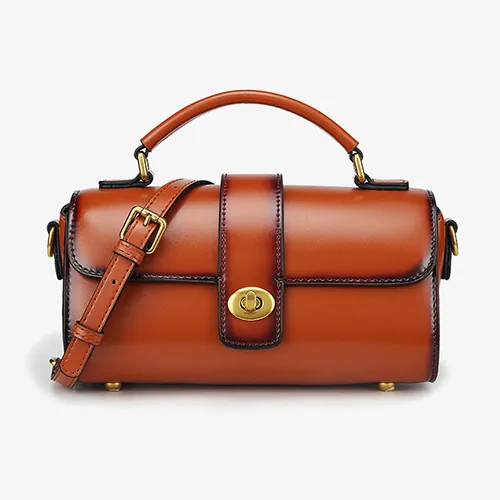 Leather Mini Barrel Satchel Crossbody Bags For Women