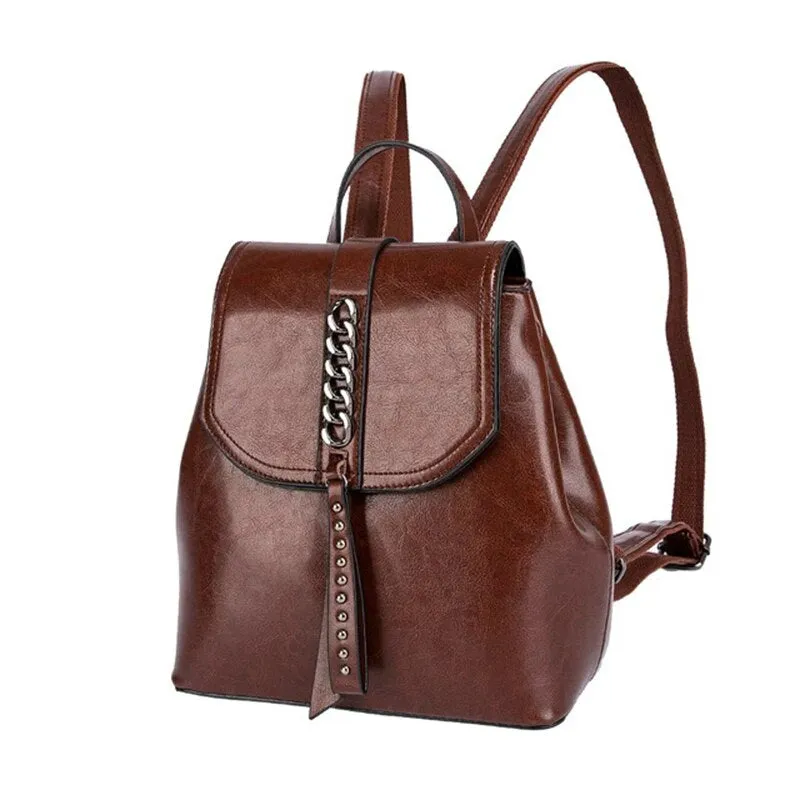 New Oil Wax Cowhide Women Rucksack