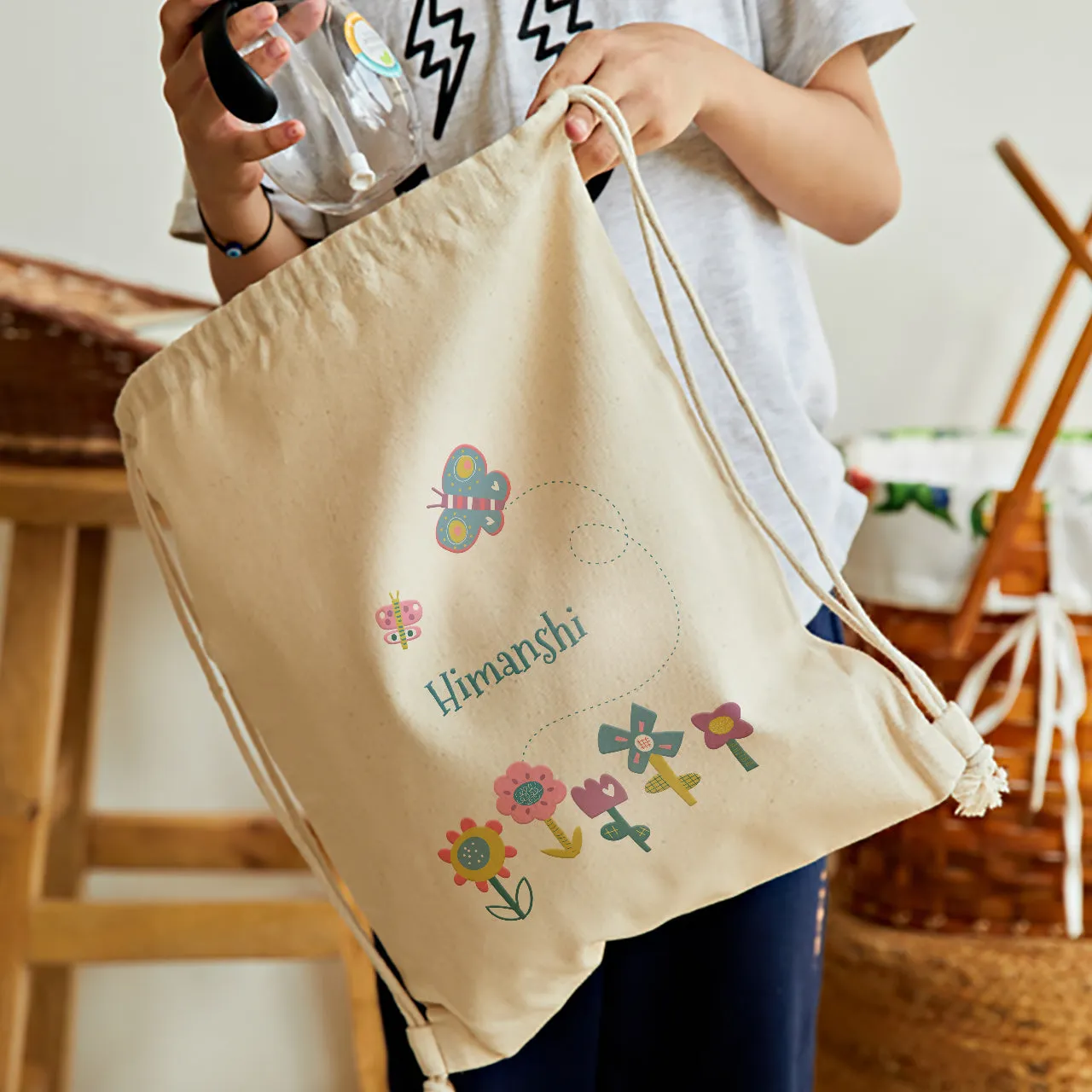 Personalised Drawstring Bag - Flower Power