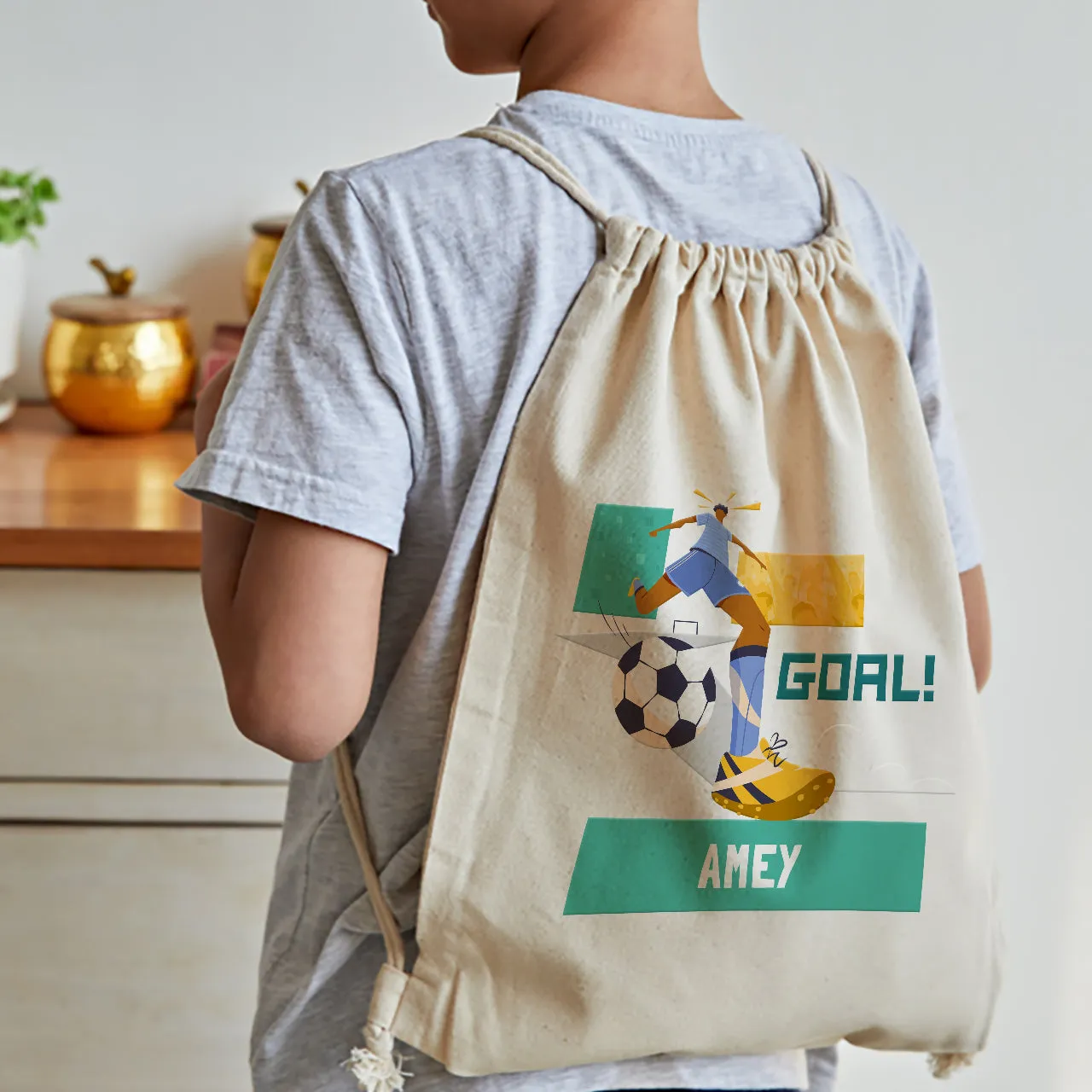 Personalised Drawstring Bag - Football Goals, Boy