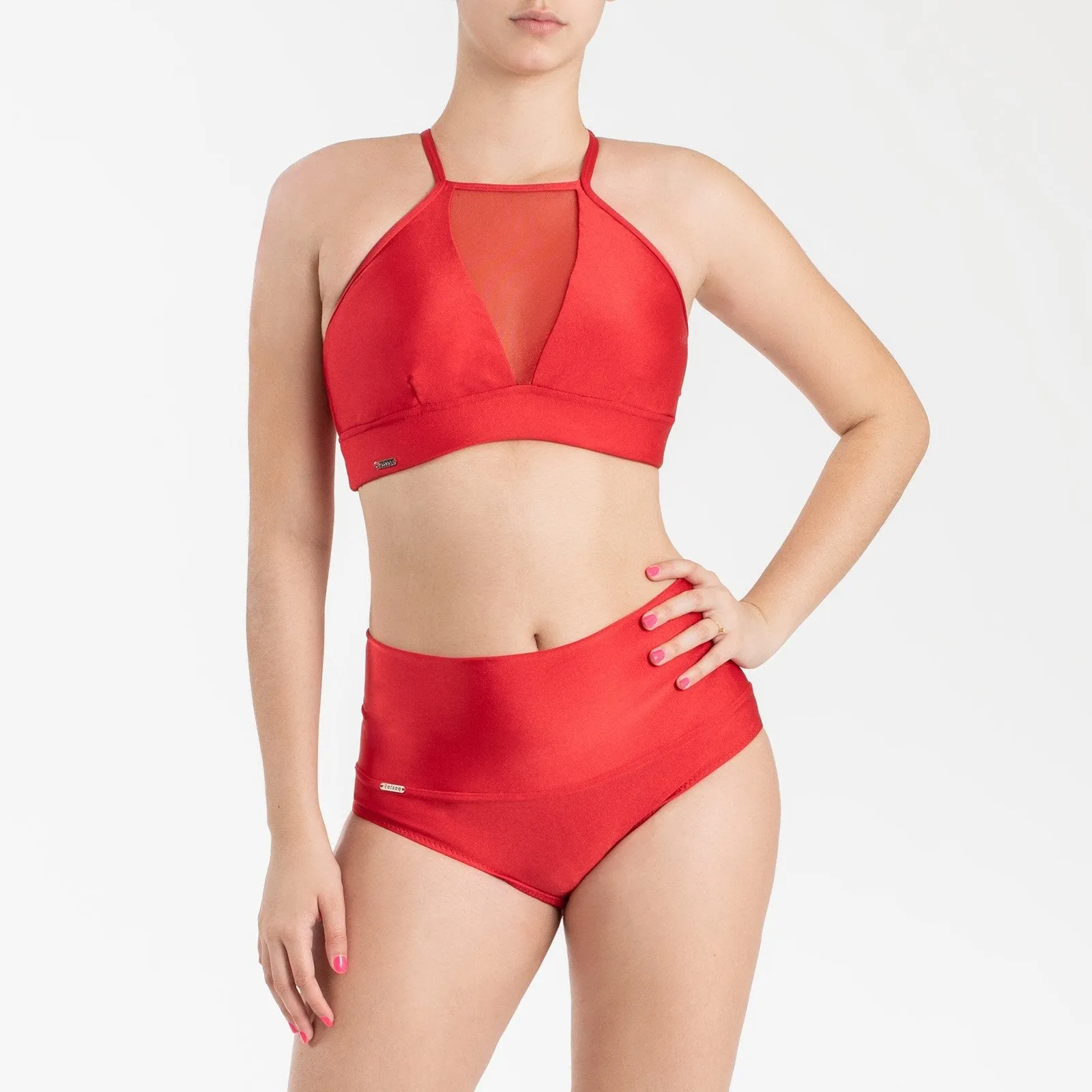 Red Pole Shorts and Bra Matching Set For Sale