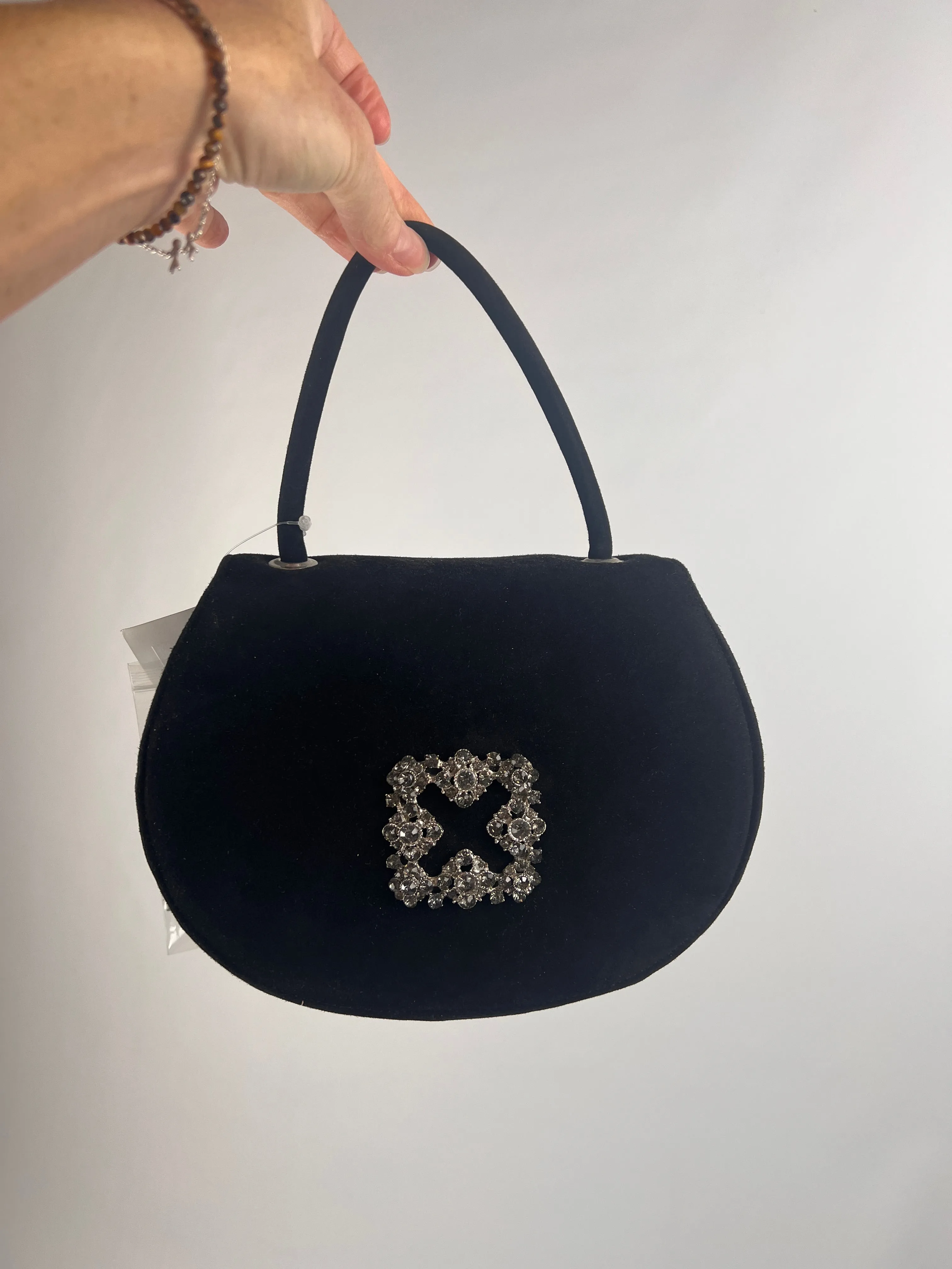 SAMPLE SALE Black suede evening bag with embellishment