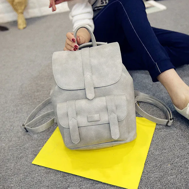 Toposhine Famous Brand Backpack Women Backpacks Solid Vintage Girls School Bags for Girls Black PU Leather Women Backpack 1523