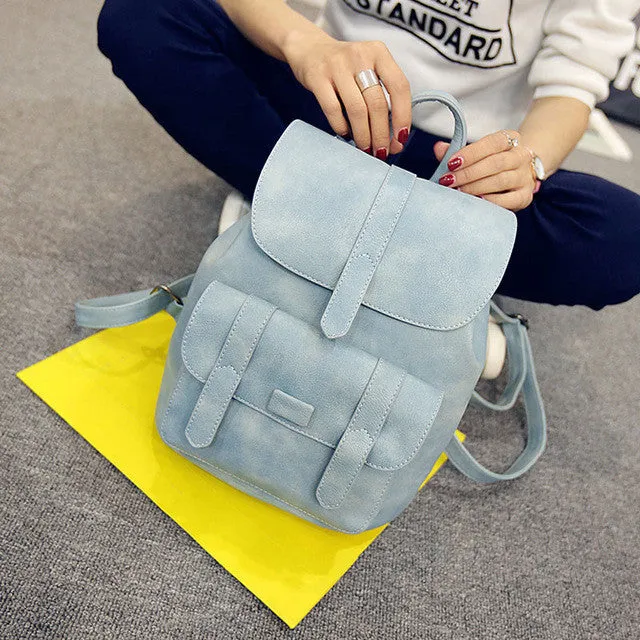 Toposhine Famous Brand Backpack Women Backpacks Solid Vintage Girls School Bags for Girls Black PU Leather Women Backpack 1523