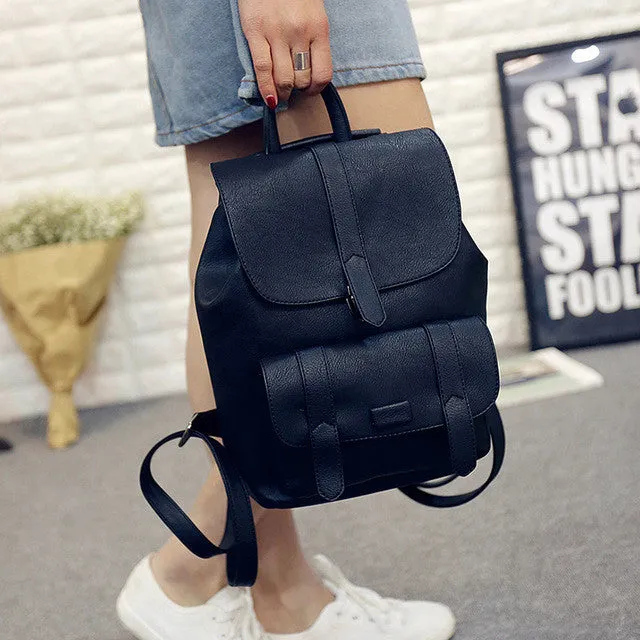 Toposhine Famous Brand Backpack Women Backpacks Solid Vintage Girls School Bags for Girls Black PU Leather Women Backpack 1523