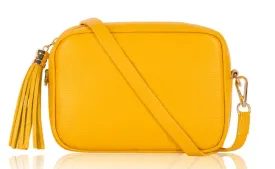 Yellow Tassel Handbag In Italian Leather